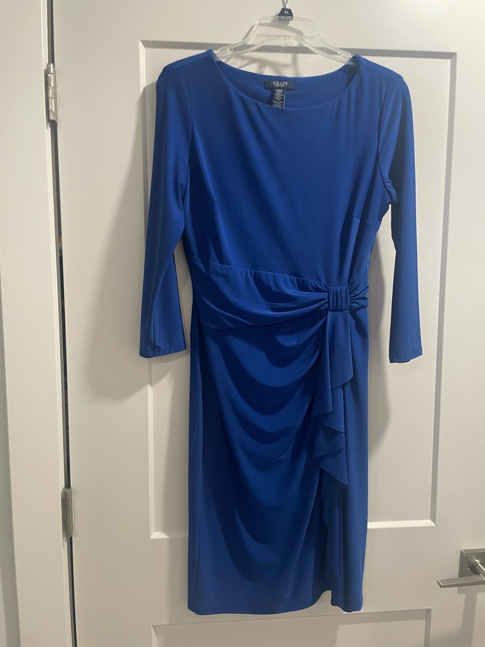 Chaps Cobalt Blue Ruched Side-Tie Midi Dress